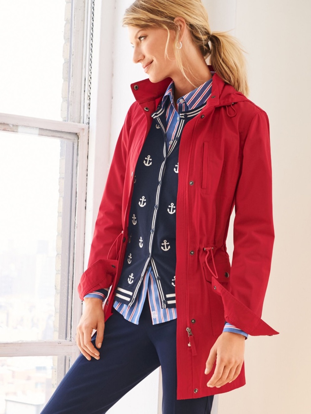 2-PC Nautical Anchor Cardigan Set Twinset Navy Crew Neck Sweater M NWT Talbots - Picture 3 of 12